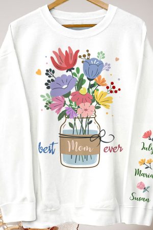 Best Mom, Grandma, Mama Ever Floral Custom Kids' Names - Personalized Sweatshirt