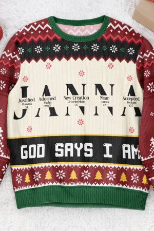 Christmas God Says I Am Name Letter In Bible - Personalized Ugly Sweater