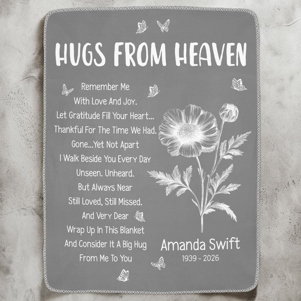 Custom Flower Hugs From Heaven Remember Me With Love And Joy - Personalized Blanket Big Size - Image 2