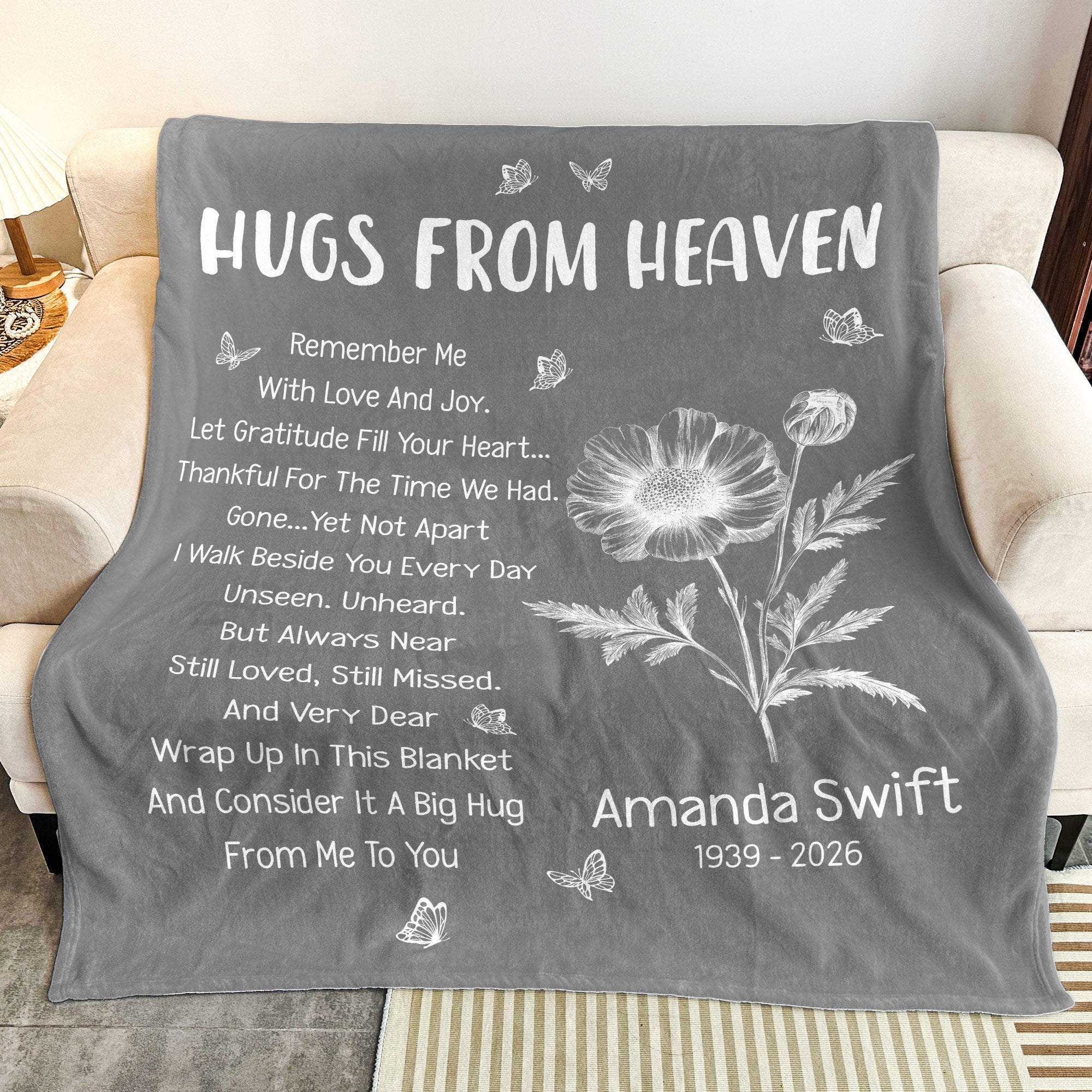 Custom Flower Hugs From Heaven Remember Me With Love And Joy - Personalized Blanket Big Size - Image 3