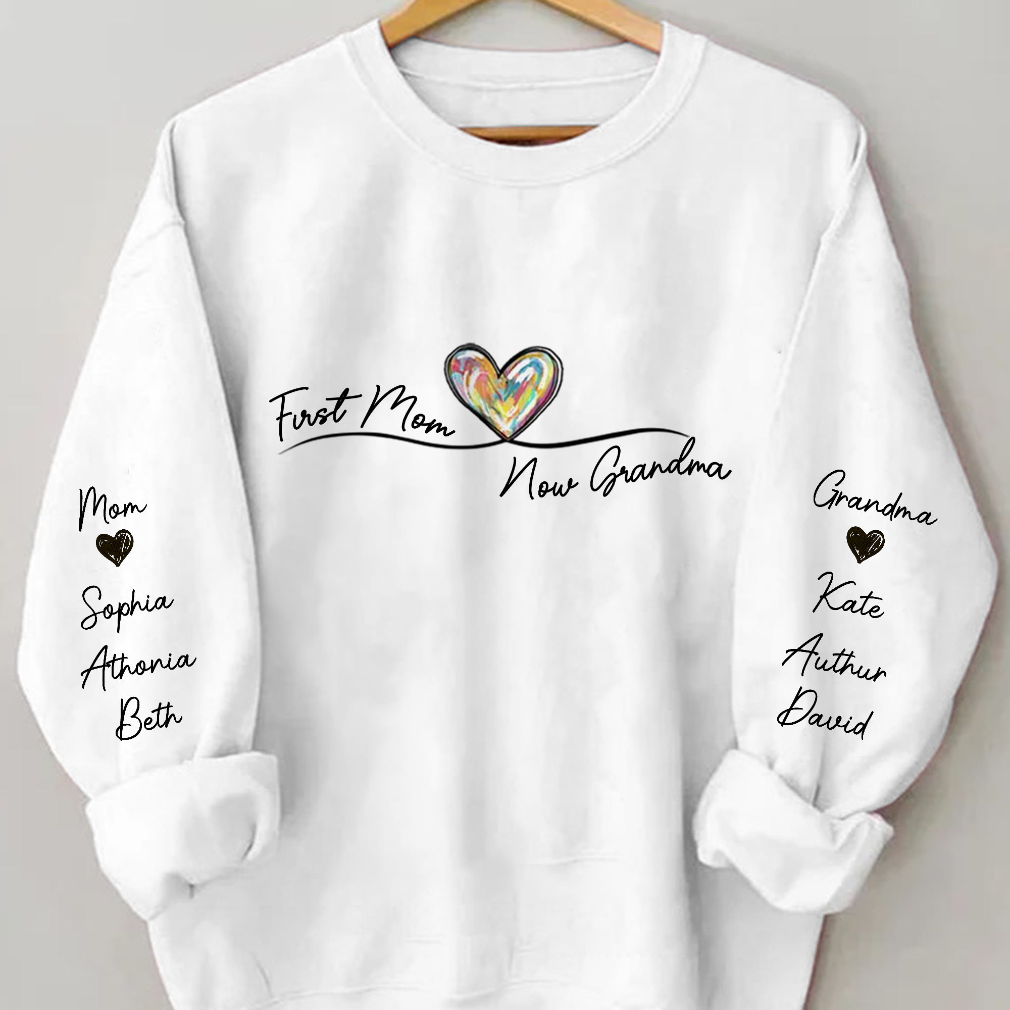 First Mom Now Grandma Custom Names On Sleeve - Personalized Sweatshirt - Image 3