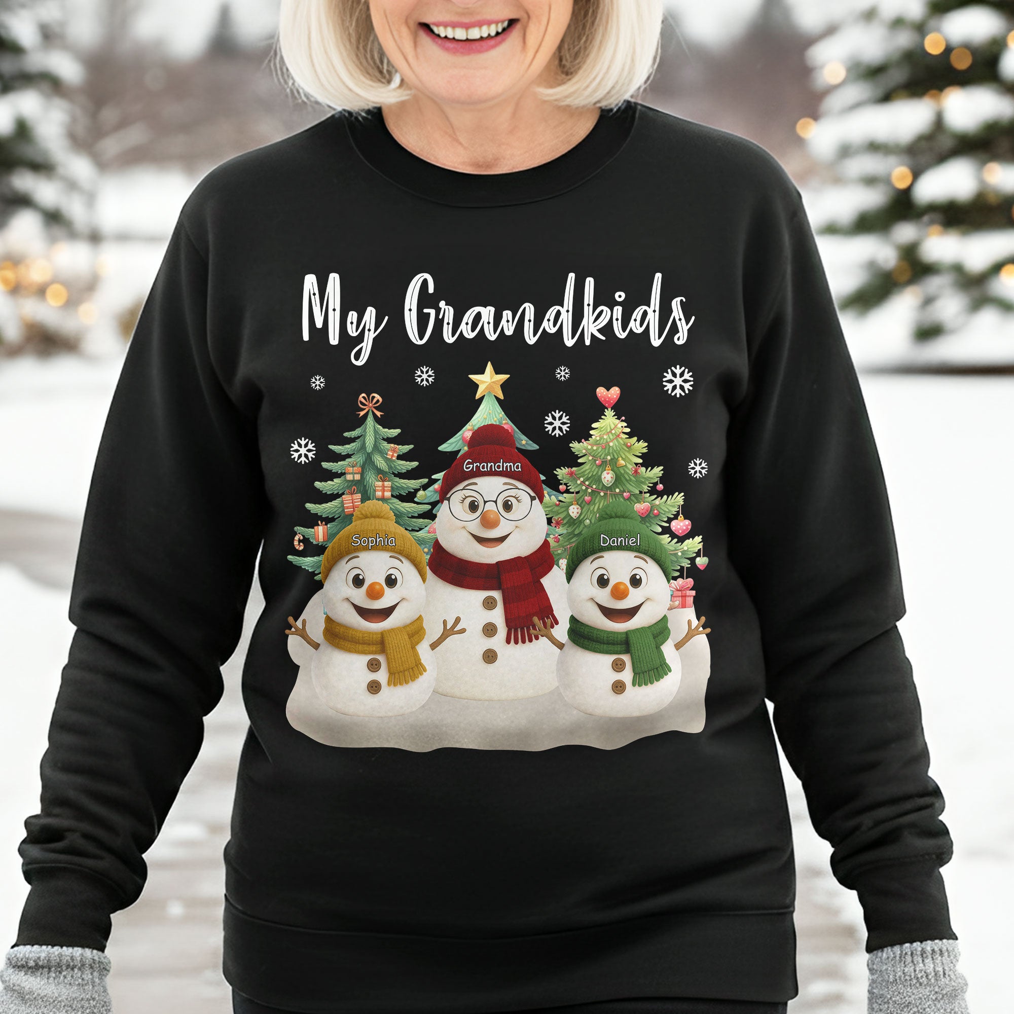 Grandma Snowman With Grandkids Lovely - PersonalizedOne Size Shirt - Image 4
