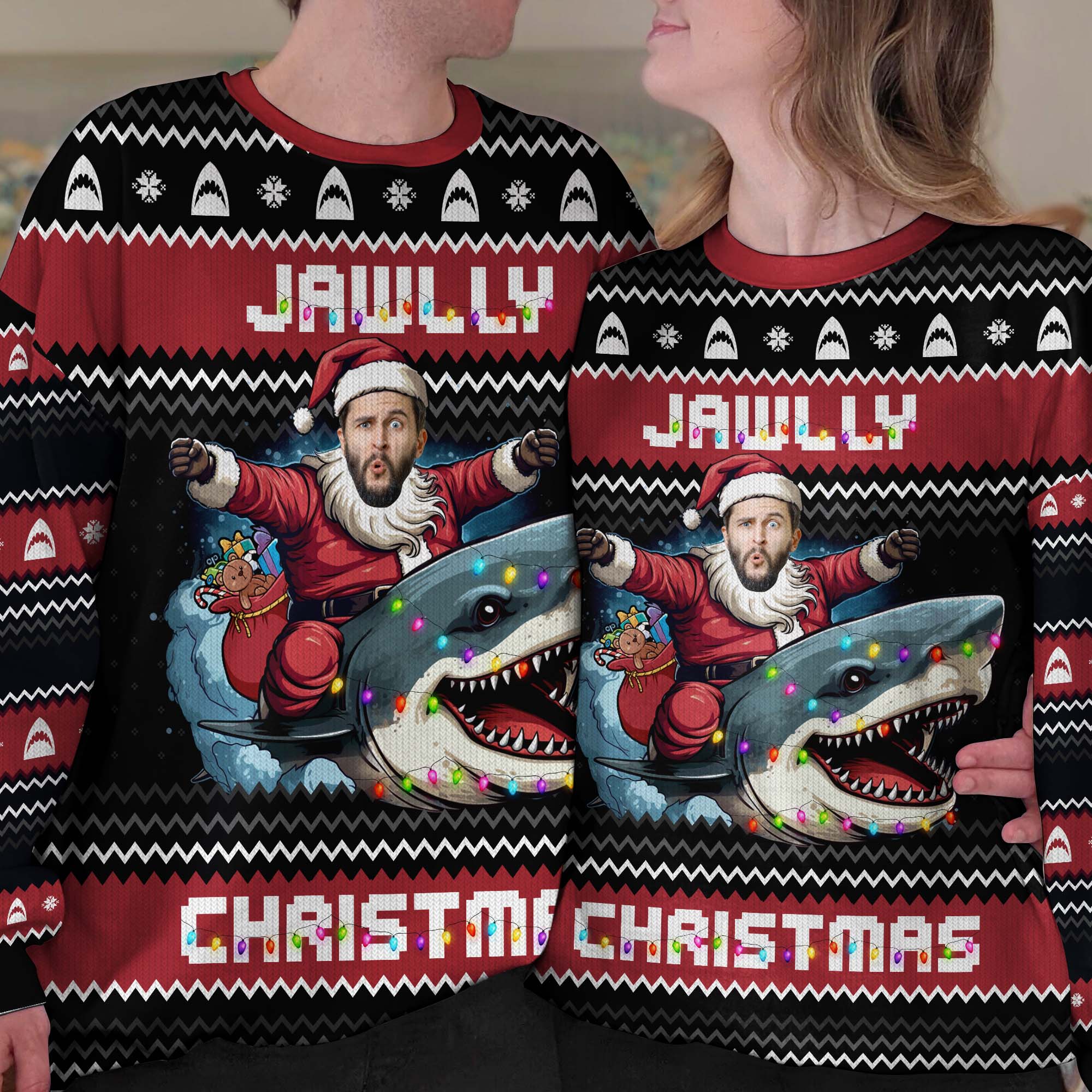 Jawlly Christmas For Shark Lovers - Personalized Photo Ugly Sweater - Image 2