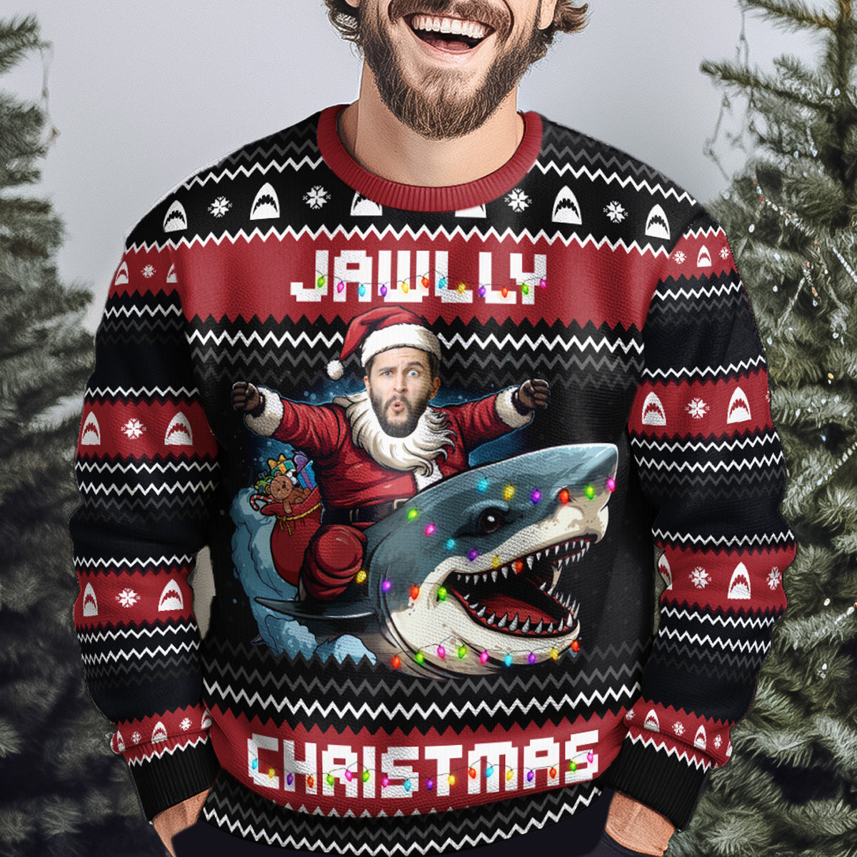 Jawlly Christmas For Shark Lovers - Personalized Photo Ugly Sweater - Image 5