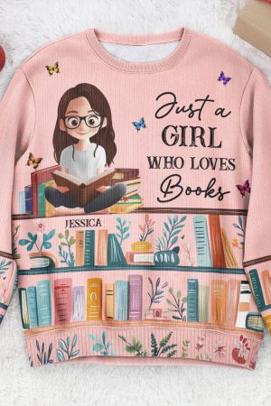 Just A Girl Who Loves Books - Personalized Ugly Sweater - Gift For Daughter