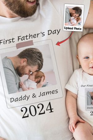 Our First Father's Day - Personalized Photo Matching Shirt