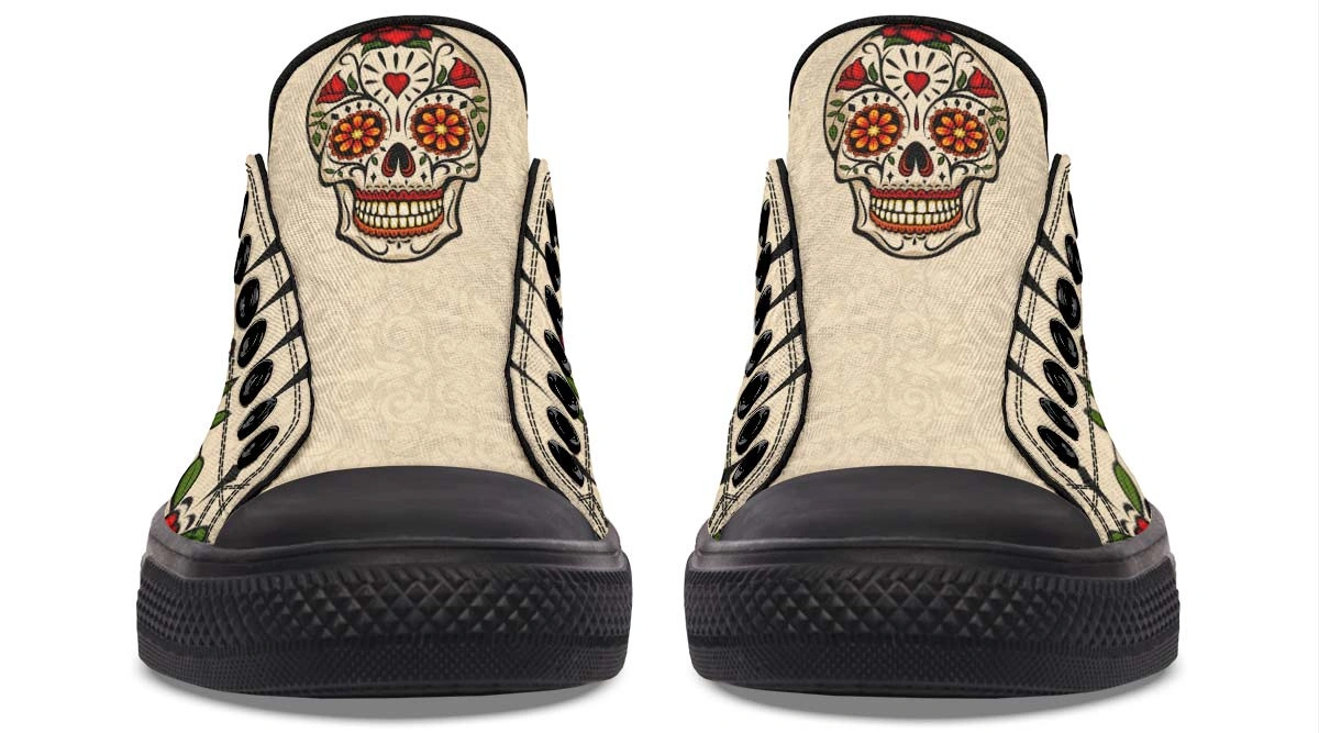 Day of the Dead Rose Sneakers - Black Low Top Floral Shoes - Image 5