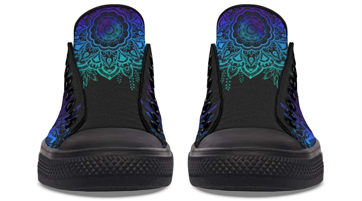 Skull Garden Black Low Top Sneakers - Floral Gothic Style - Image 5