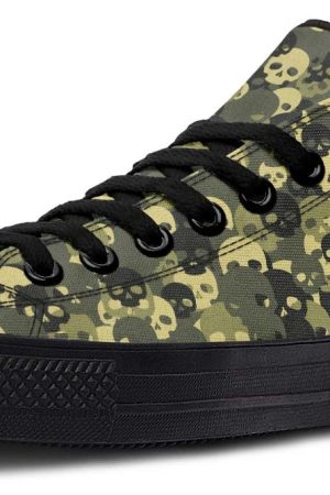 Camo Skull Pattern Black Low-Top Sneakers - Edgy Urban Streetwear