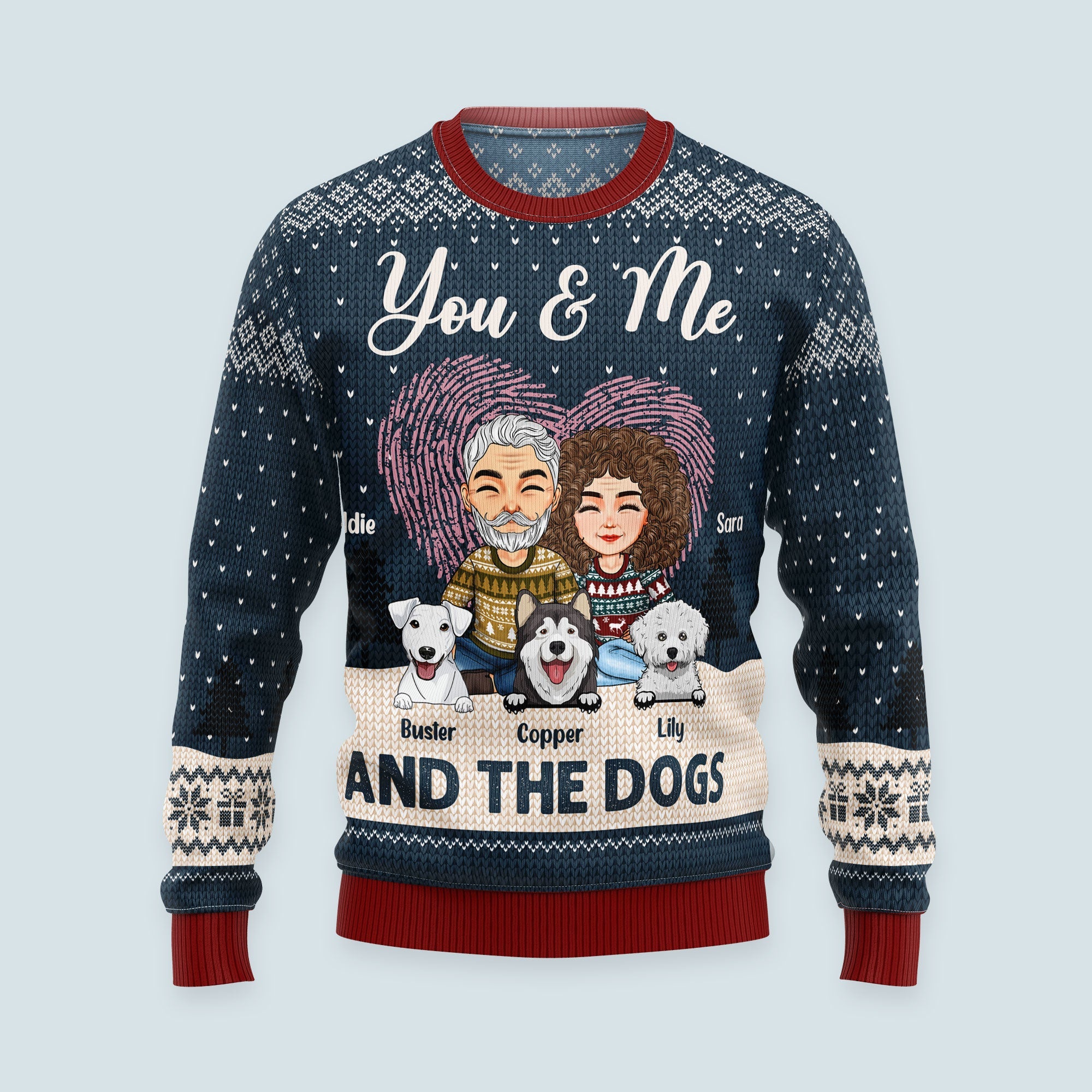 You & Me And The Dogs - Personalized Ugly Sweater - Image 3