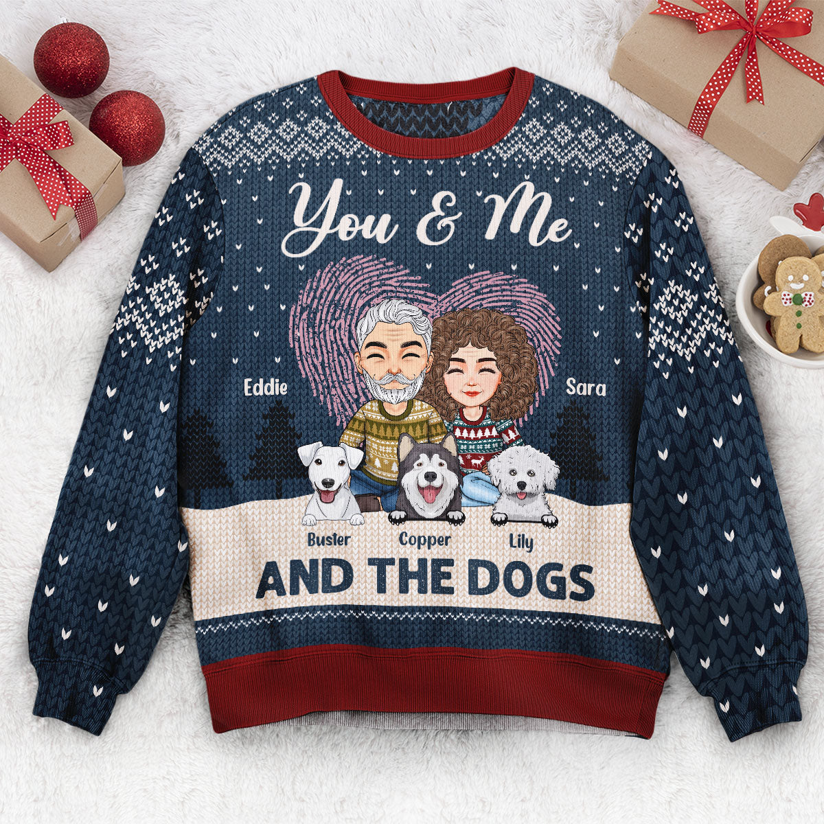 You & Me And The Dogs - Personalized Ugly Sweater