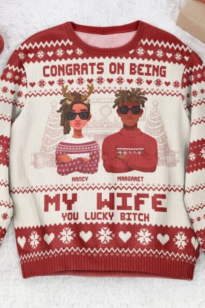 Congrats On Being My Wife Christmas Led Light - Personalized Ugly Sweater