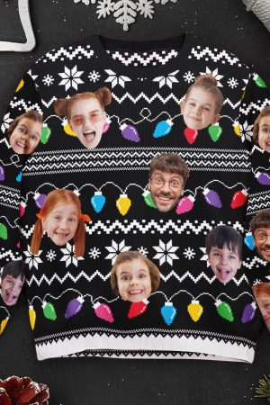 Custom Faces Funny Christmas Lights For Men, Women - Personalized Ugly Sweater