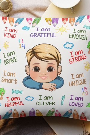 Kid Affirmations I Am Kind Smart Loved - Personalized Photo Pillow (Insert Included)