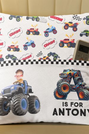 Monster Truck Alphabet Letters - Personalized Photo Pocket Pillow (Insert Included)