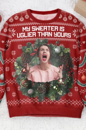 My Sweater Is Uglier Than Yours Silly Face - Personalized Photo Ugly Sweater