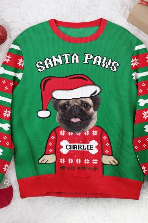 Santa Paws Dog Lovers Custom Face - Personalized Photo Ugly Sweater