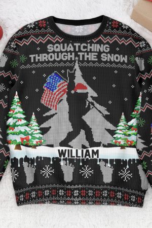 Squatching Through The Snow American Bigfoot - Personalized Ugly Sweater