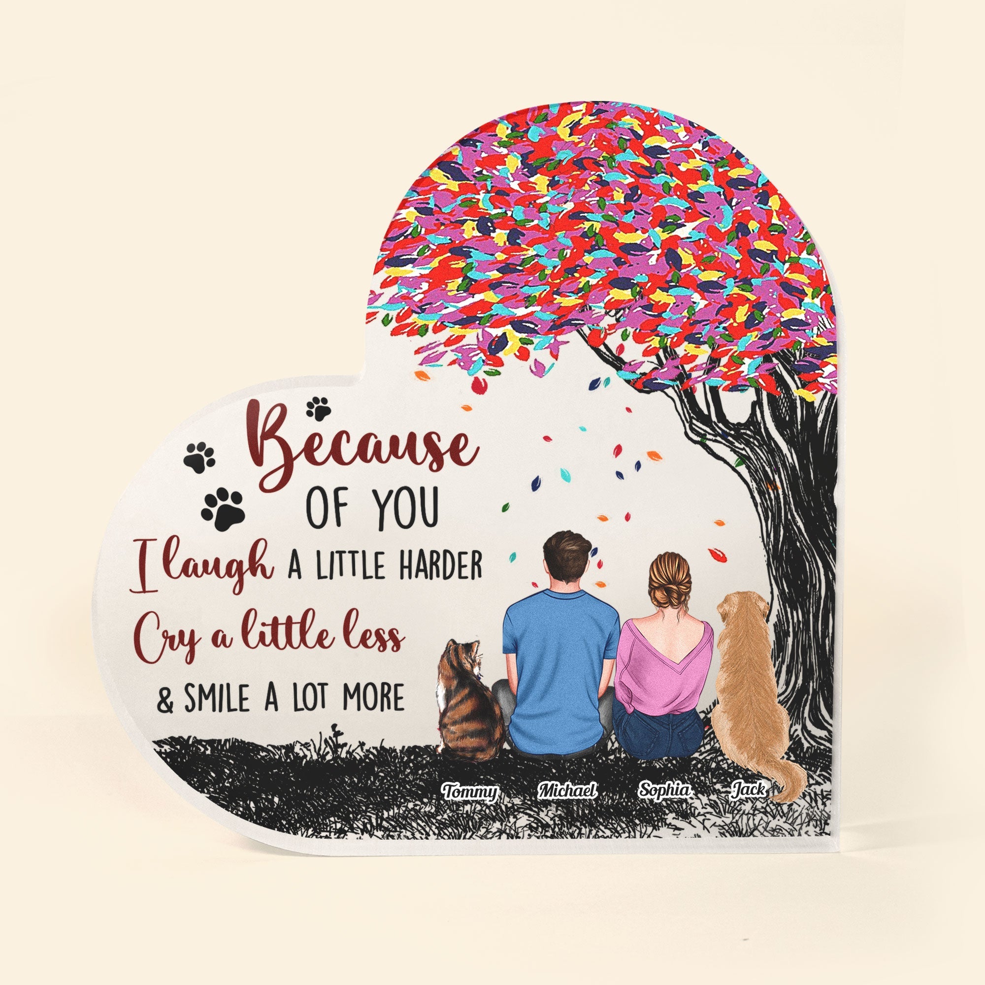 You, Me, And The Dogs, Cats, Pets - Personalized Heart-Shaped Acrylic Plaque