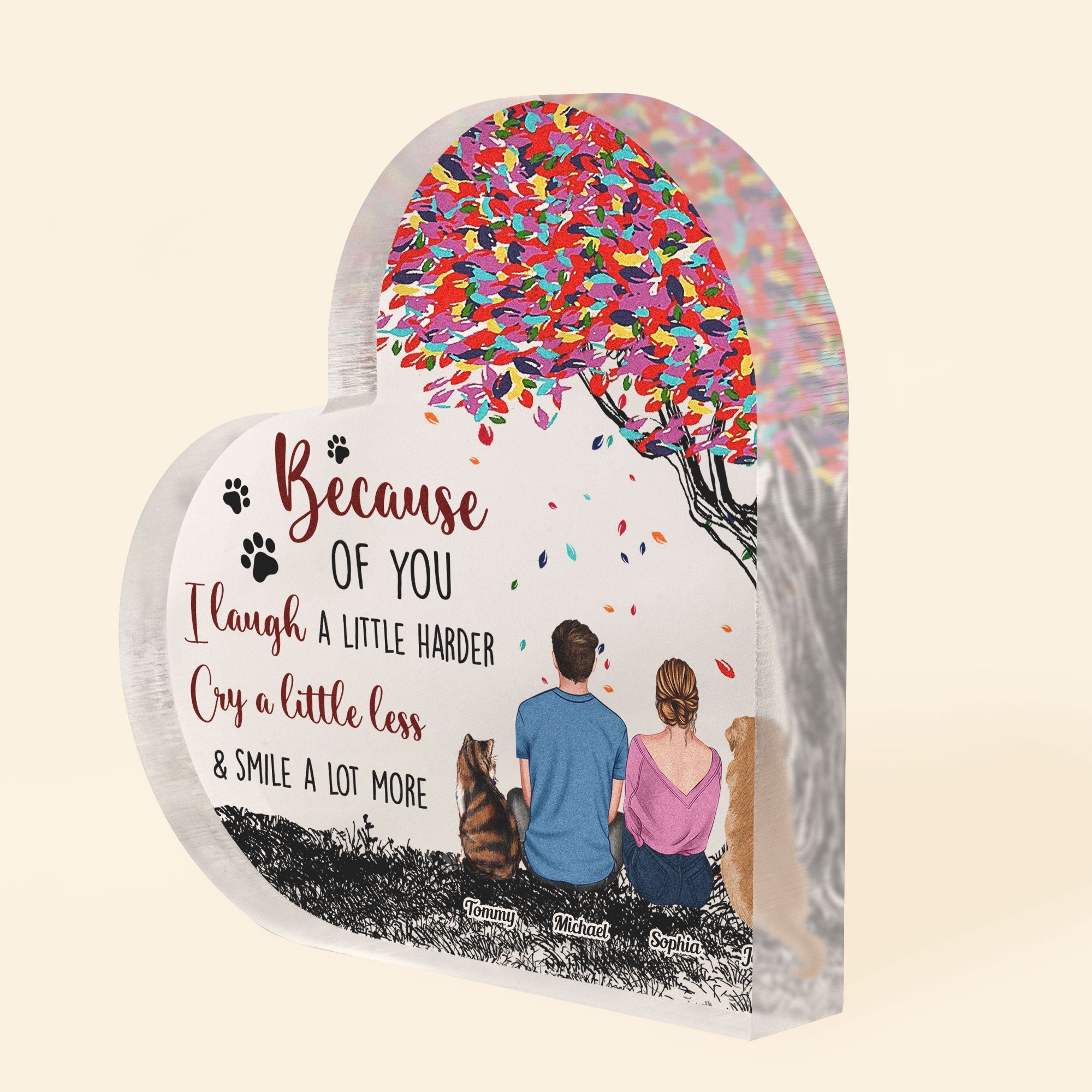 You, Me, And The Dogs, Cats, Pets - Personalized Heart-Shaped Acrylic Plaque - Image 2