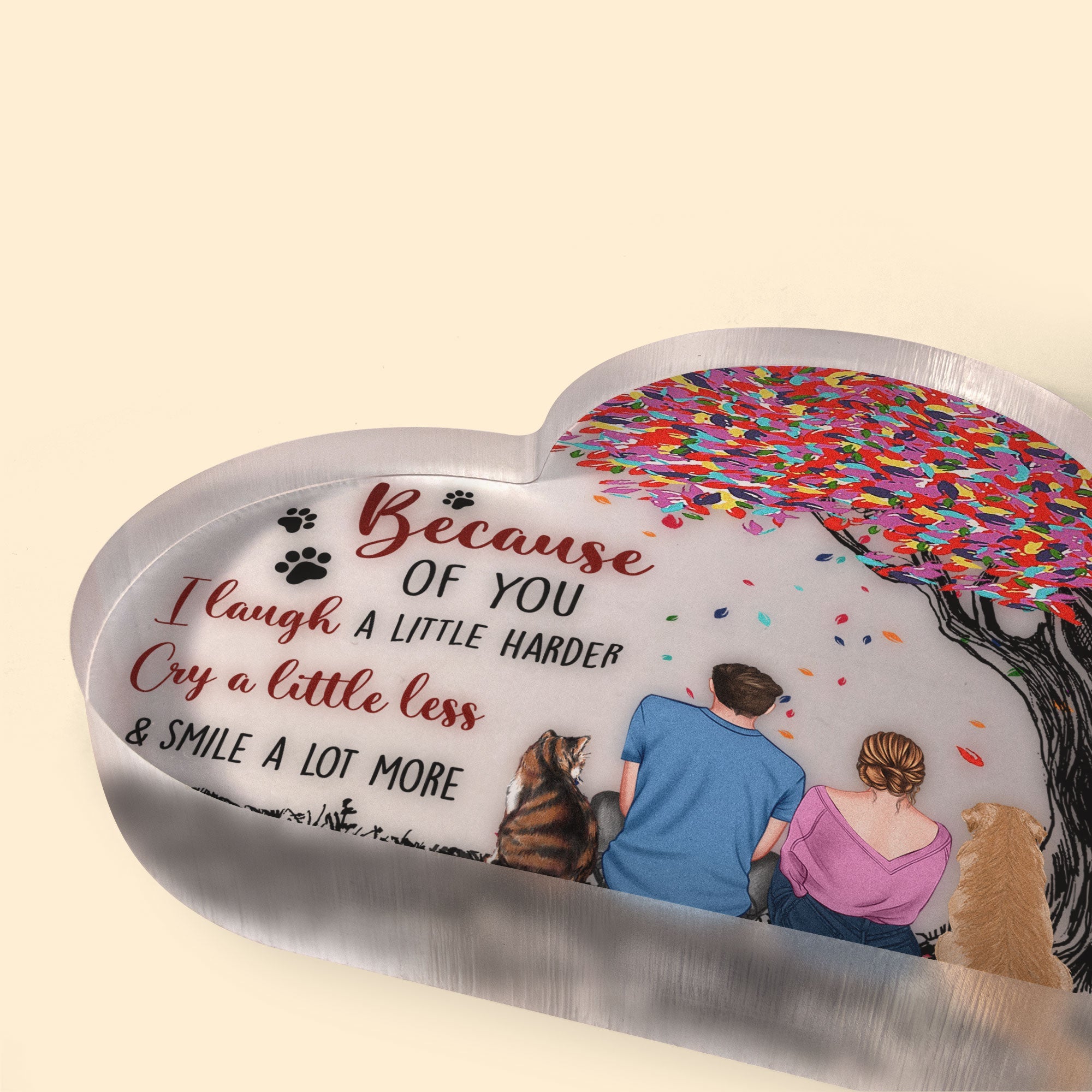 You, Me, And The Dogs, Cats, Pets - Personalized Heart-Shaped Acrylic Plaque - Image 3